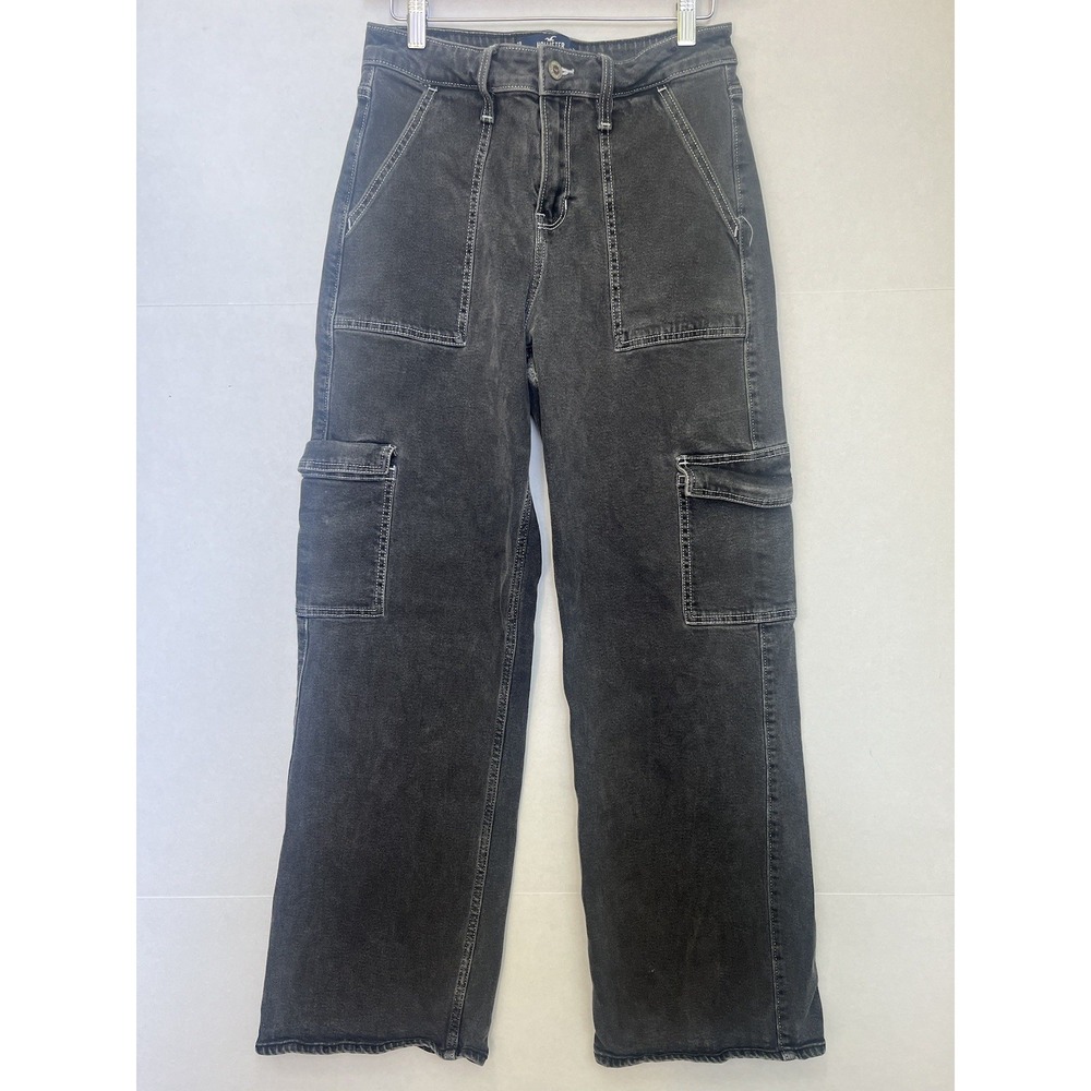 Hollister‎ High Rise Vintage Baggy Stretch Black Cargo Jeans Womens 7R (28/31)